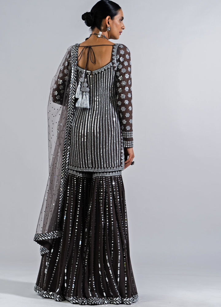 Charcoal Grey Sharara Set Vvani by Vani Vats - Fabilicious Fashion