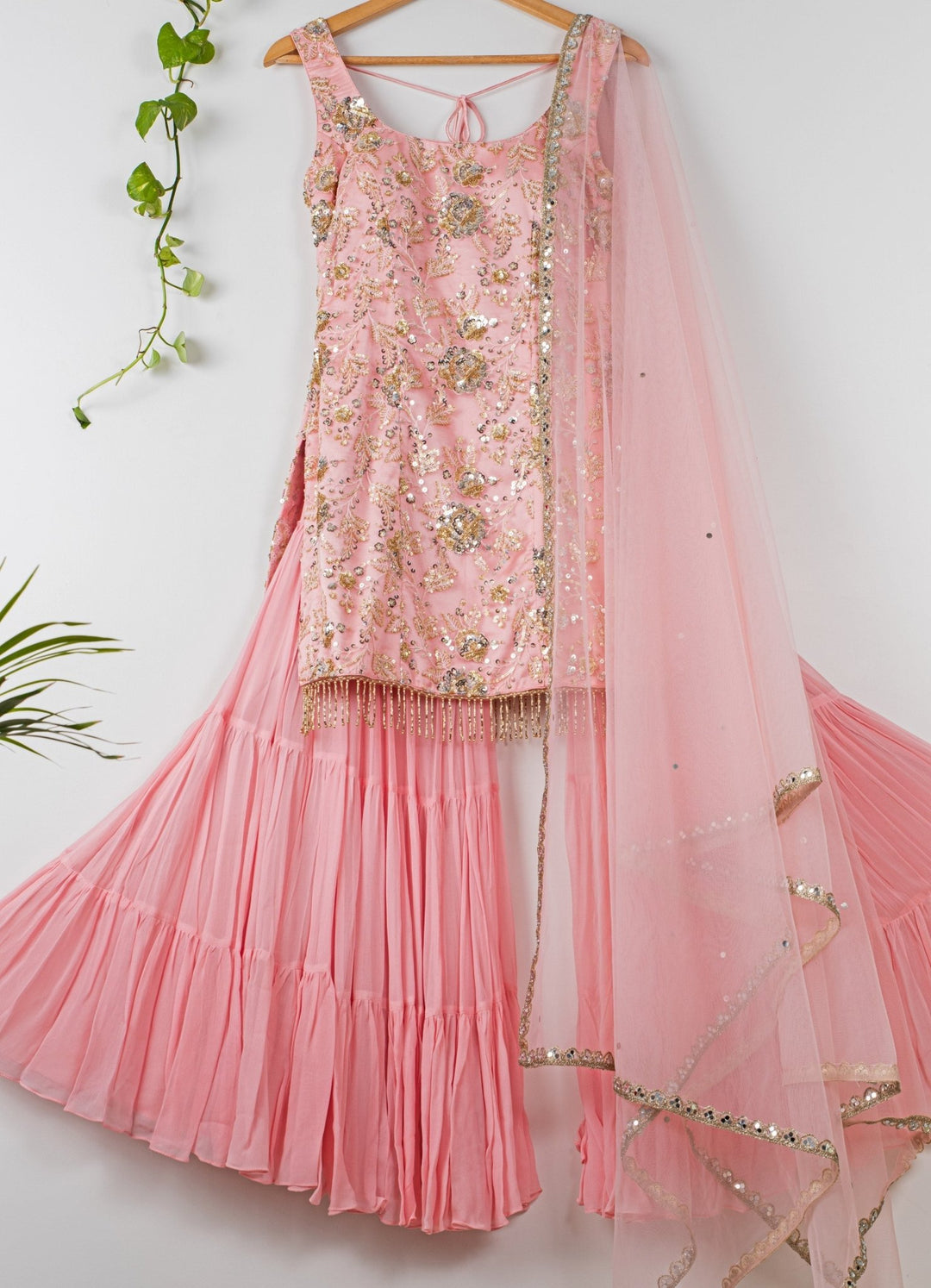 Cherry Blossom Sequinned Kurta Sharara Set Anisha Shetty - Fabilicious Fashion