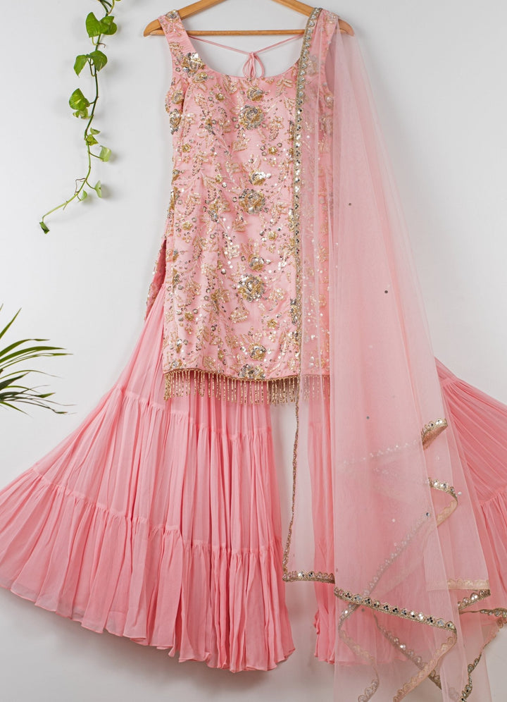 Cherry Blossom Sequinned Kurta Sharara Set Anisha Shetty - Fabilicious Fashion