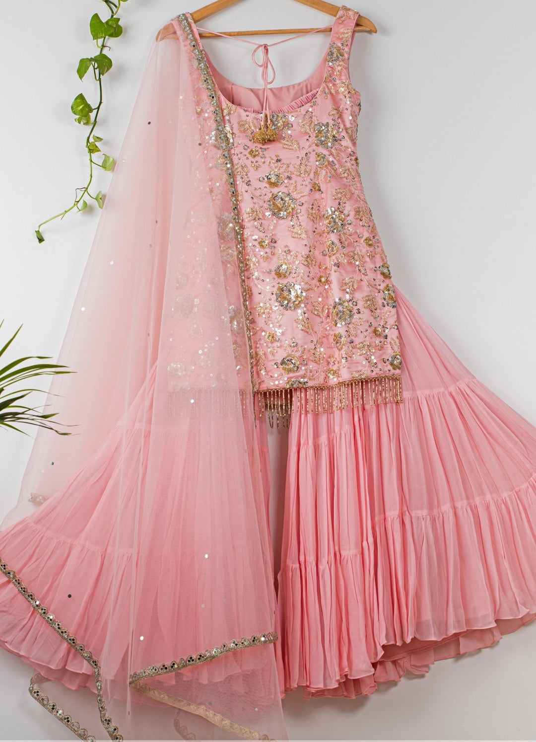 Cherry Blossom Sequinned Kurta Sharara Set Anisha Shetty - Fabilicious Fashion