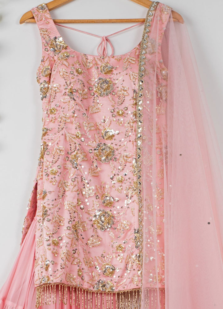 Cherry Blossom Sequinned Kurta Sharara Set Anisha Shetty - Fabilicious Fashion