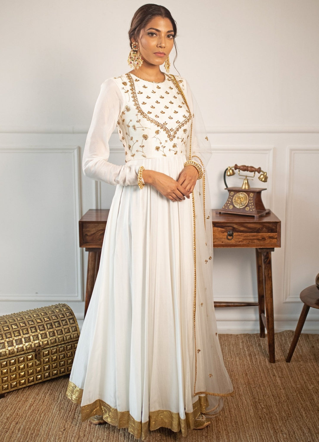 White anarkali frock sales