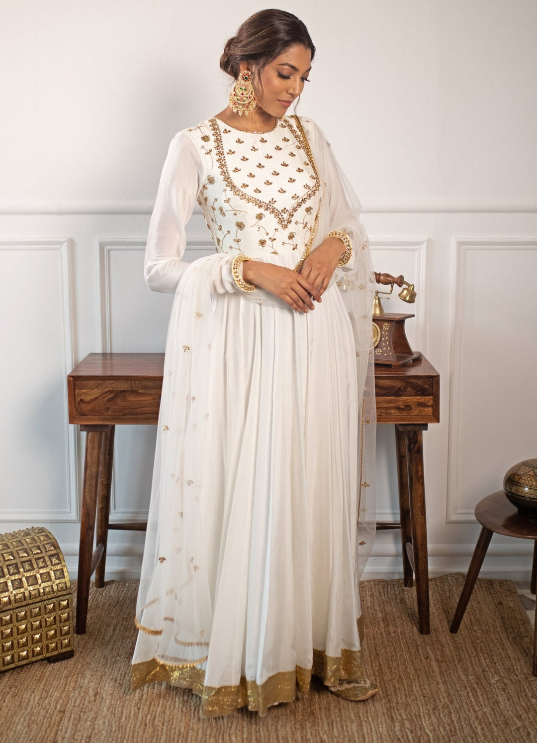 Classic White Anarkali Set Fabilicious Fashion - Fabilicious Fashion