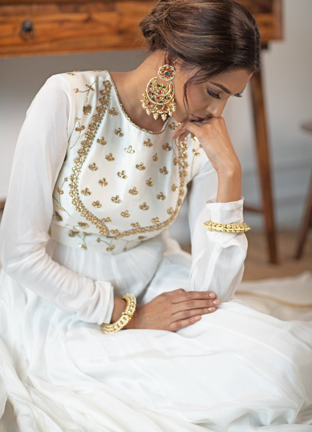 Classic White Anarkali Set Fabilicious Fashion - Fabilicious Fashion