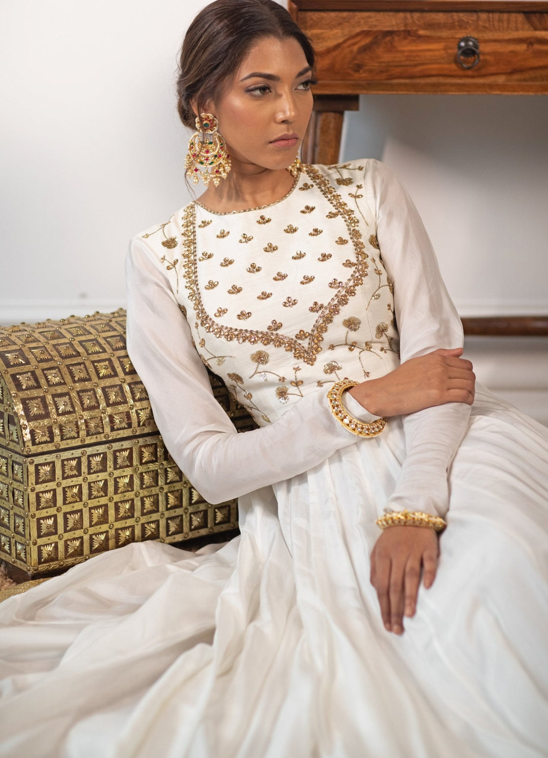 Classic White Anarkali Set Fabilicious Fashion - Fabilicious Fashion