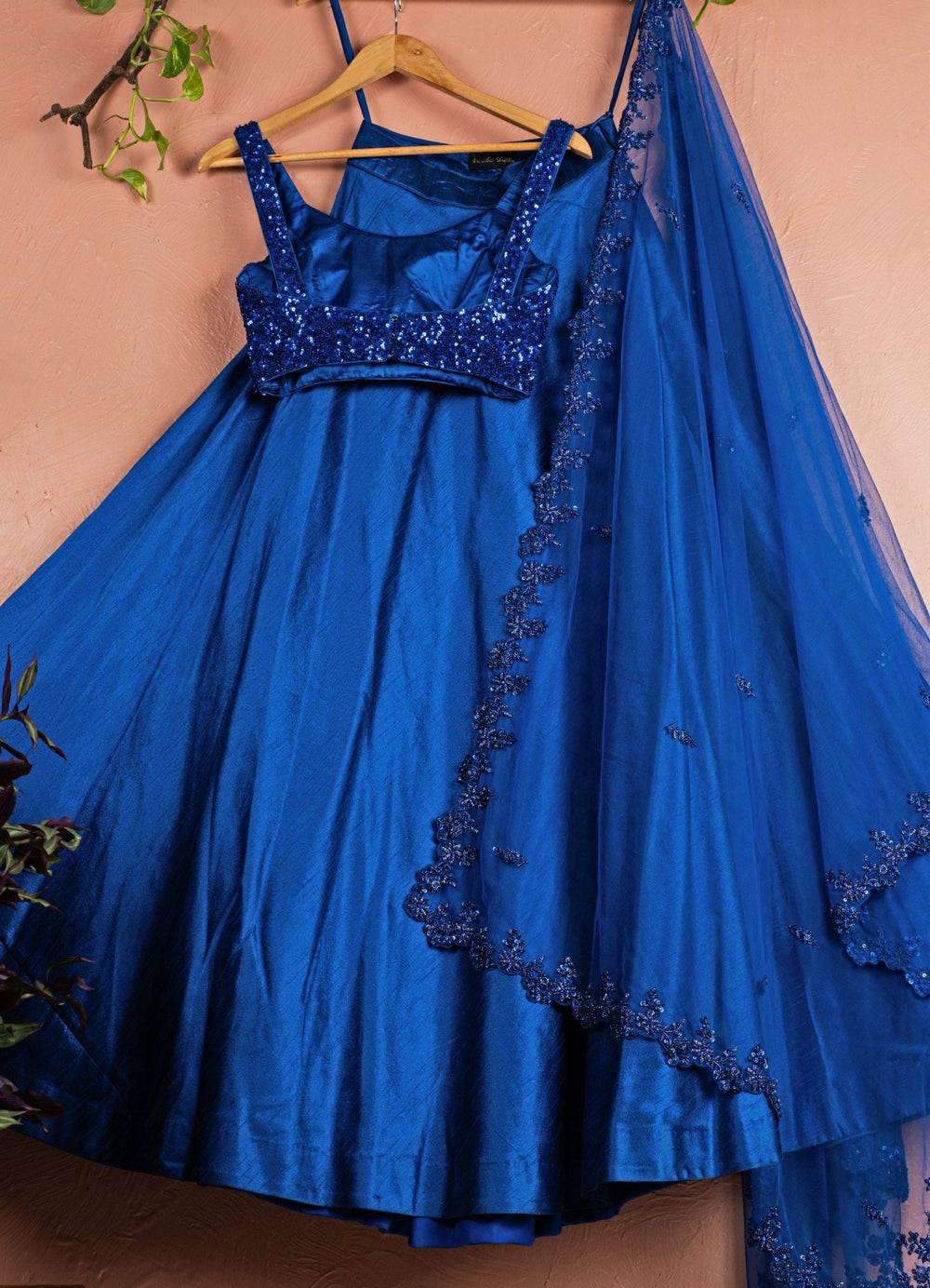 Cobalt Blue Silk Lehenga With Sequined Blouse Anisha Shetty - Fabilicious Fashion