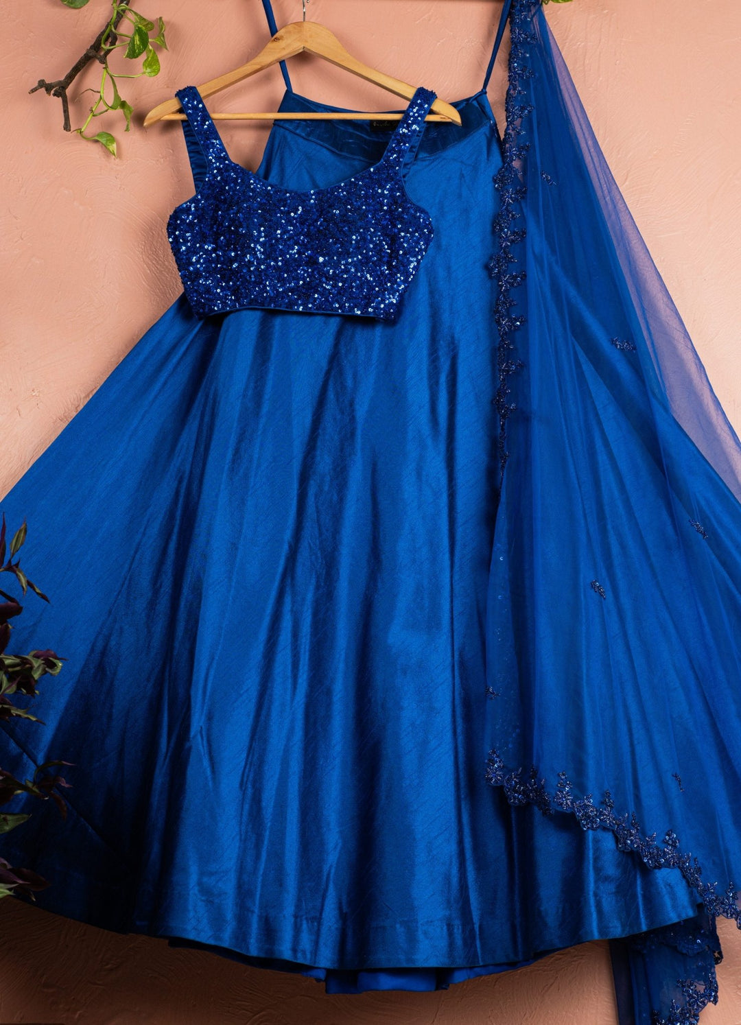 Cobalt Blue Silk Lehenga With Sequined Blouse Anisha Shetty - Fabilicious Fashion