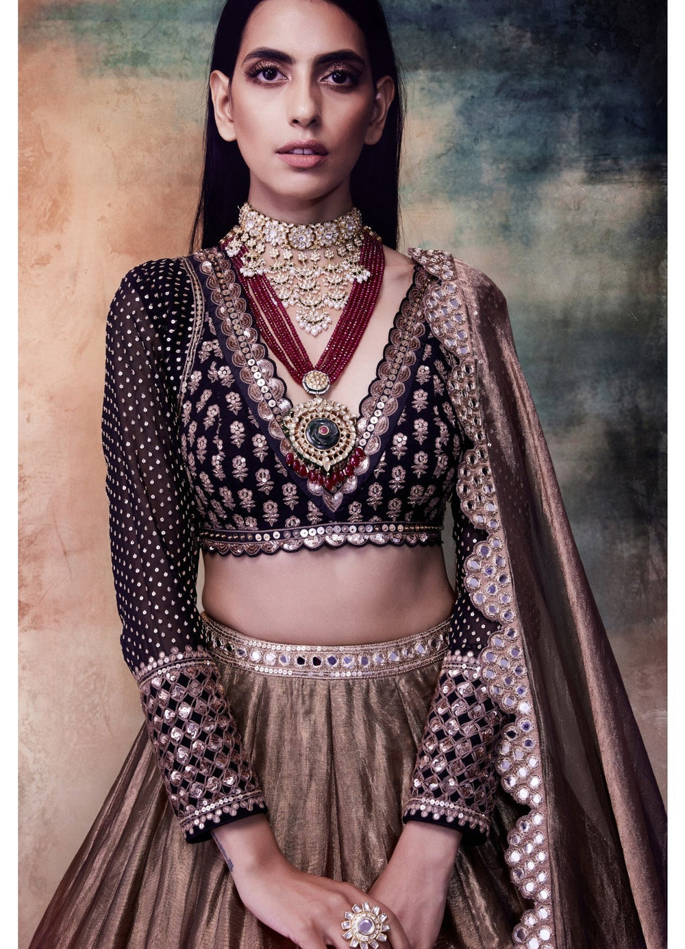Copper Shimmer Organza Lehenga Set Vvani by Vani Vats - Fabilicious Fashion