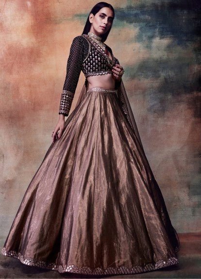 Copper Shimmer Organza Lehenga Set Vvani by Vani Vats - Fabilicious Fashion