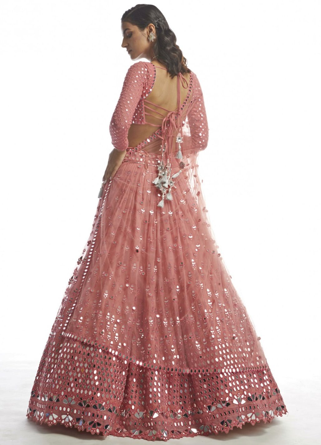 Coral Hued Tiered Lehenga Set Vvani by Vani Vats - Fabilicious Fashion