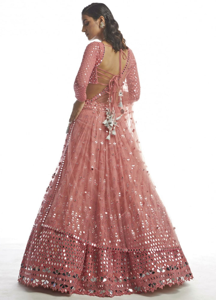 Coral Hued Tiered Lehenga Set Vvani by Vani Vats - Fabilicious Fashion