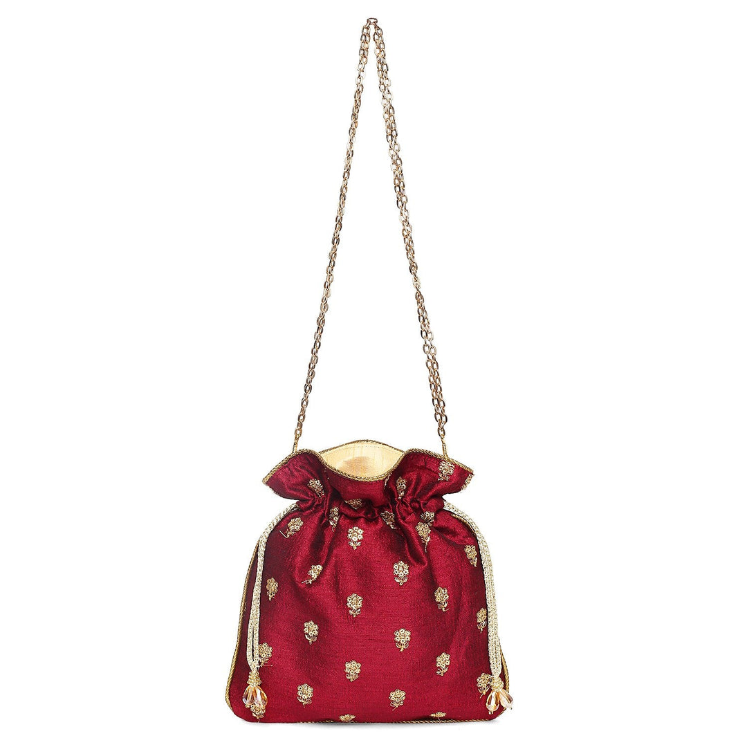 Crimson Gold Potli The Purple Sack - Fabilicious Fashion