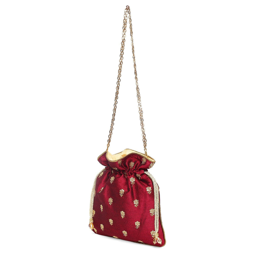 Crimson Gold Potli The Purple Sack - Fabilicious Fashion