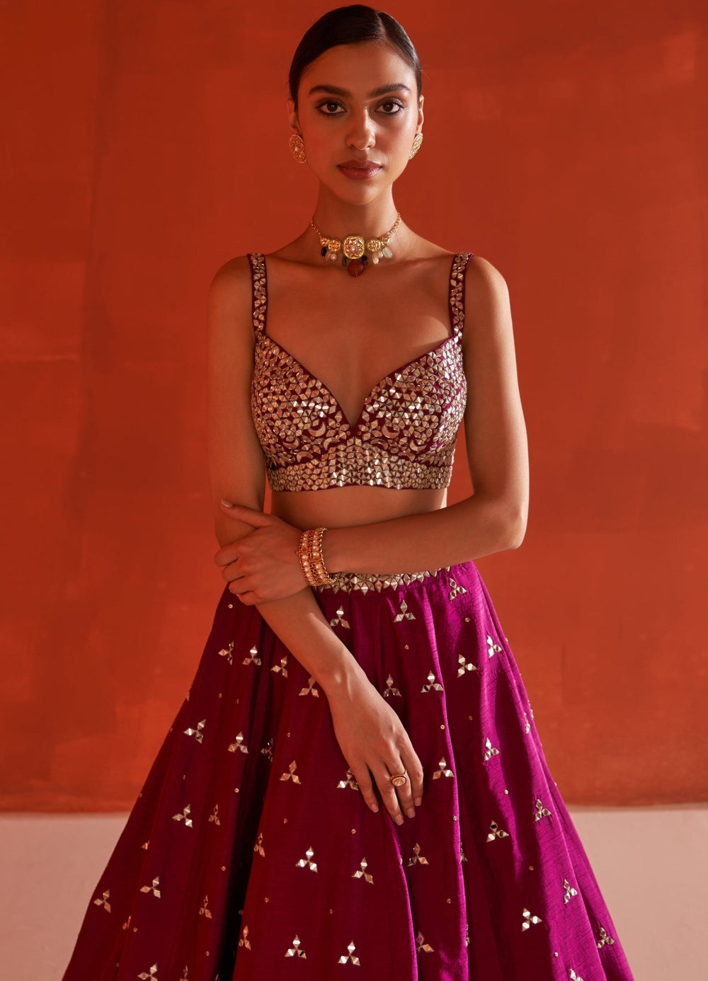 Crimson Raw Silk Lehenga Set with Net Dupatta Angad Singh - Fabilicious Fashion