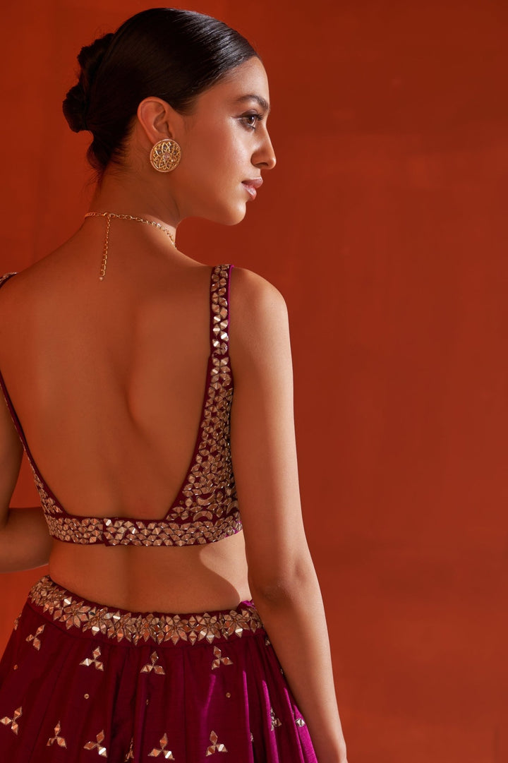 Crimson Raw Silk Lehenga Set with Net Dupatta Angad Singh - Fabilicious Fashion