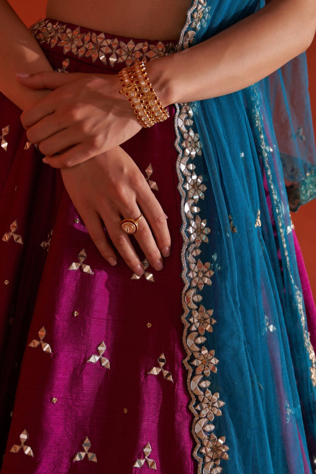 Crimson Raw Silk Lehenga Set with Net Dupatta Angad Singh - Fabilicious Fashion