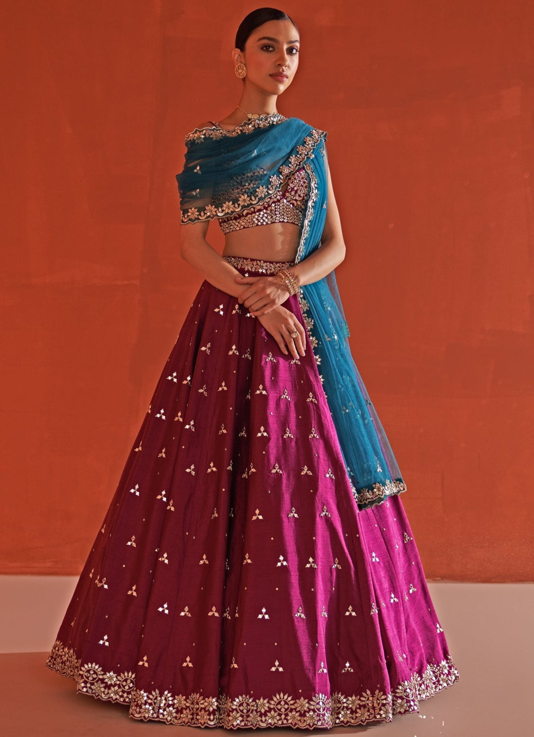 Crimson Raw Silk Lehenga Set with Net Dupatta Angad Singh - Fabilicious Fashion