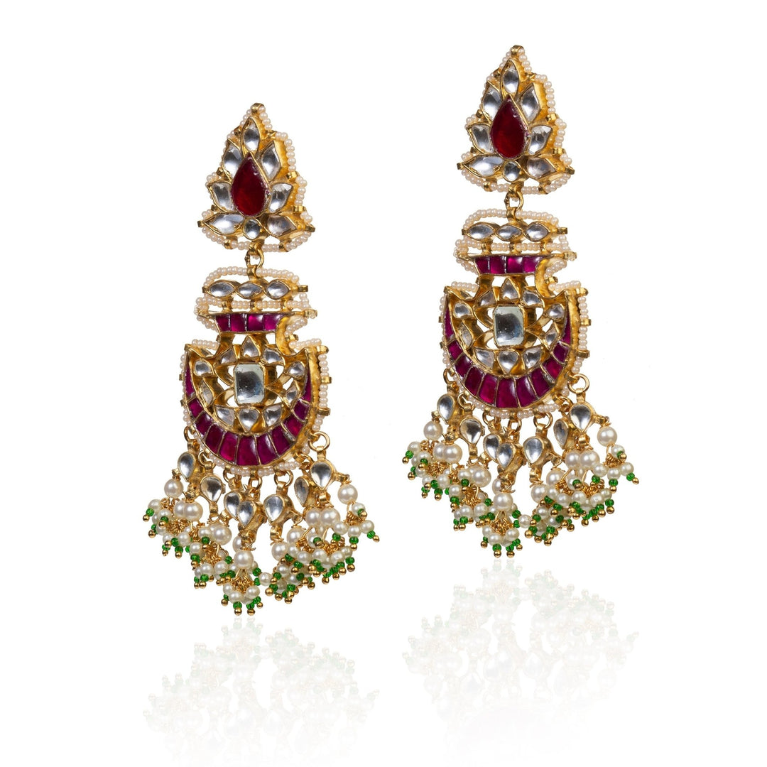 Curved Shaped Pink And White Earrings Riana by Shikha Jindal - Fabilicious Fashion
