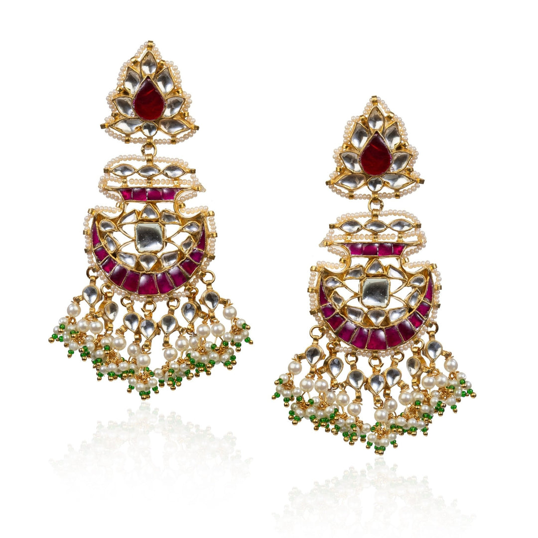 Curved Shaped Pink And White Earrings Riana by Shikha Jindal - Fabilicious Fashion