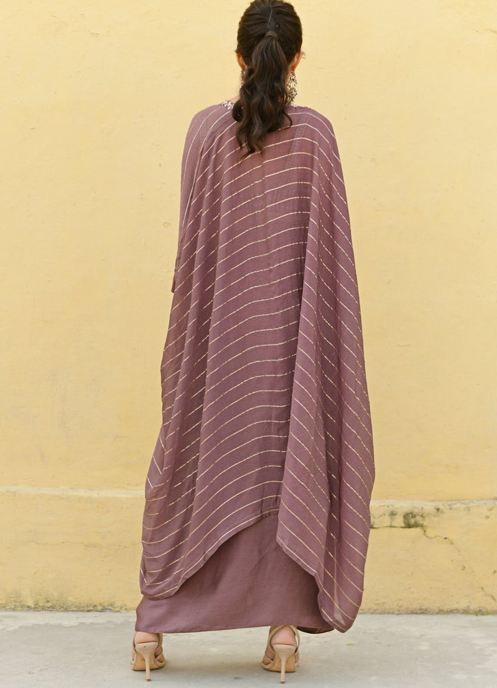 Chamee and Palak Dark Brown Embroidered Satin Drape Skirt SetFabilicious Fashion