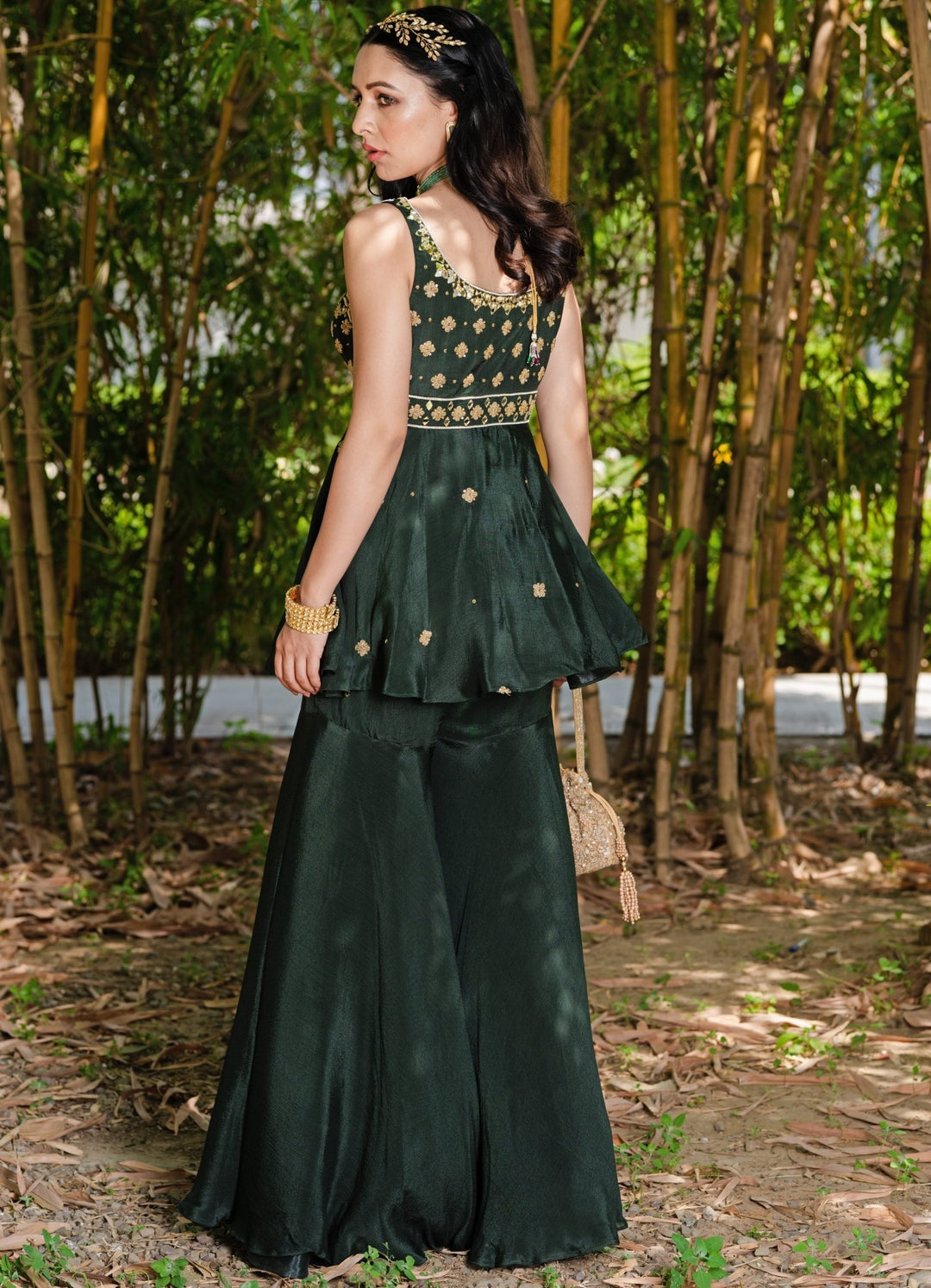 Dark Green Aaisha Peplum Kurta and Sharara Set Rashika Sharma - Fabilicious Fashion