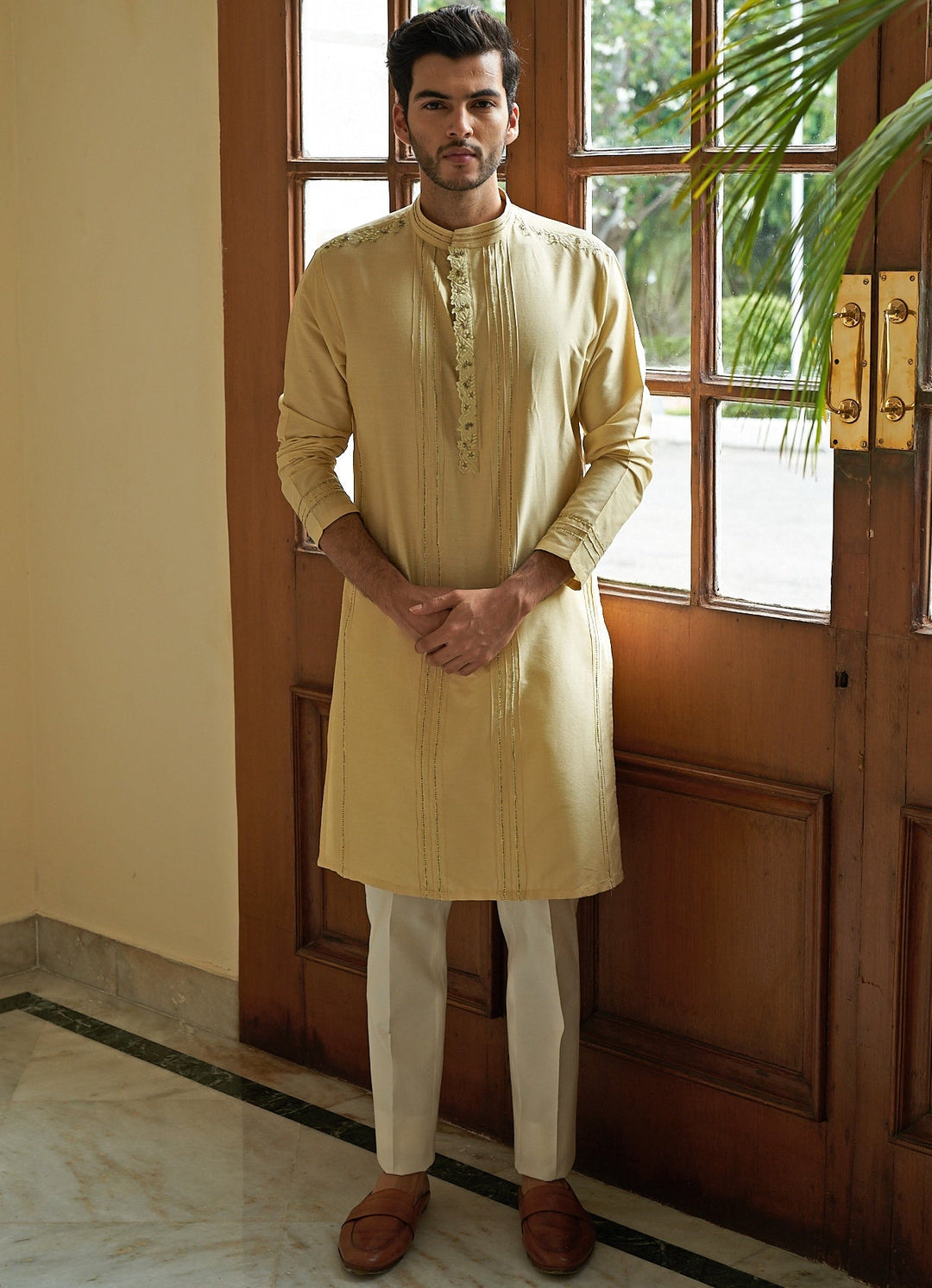 Dawn Green Kurta Set Contrast by Parth - Fabilicious Fashion