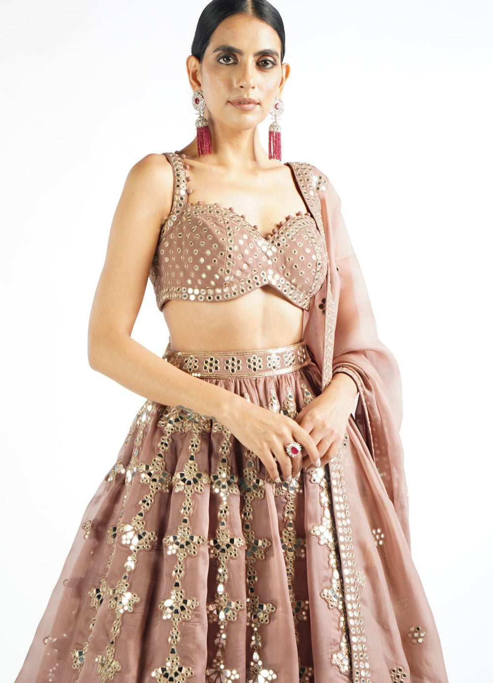 Deep Beige Chandelier Drop Lehenga Set Vvani by Vani Vats - Fabilicious Fashion