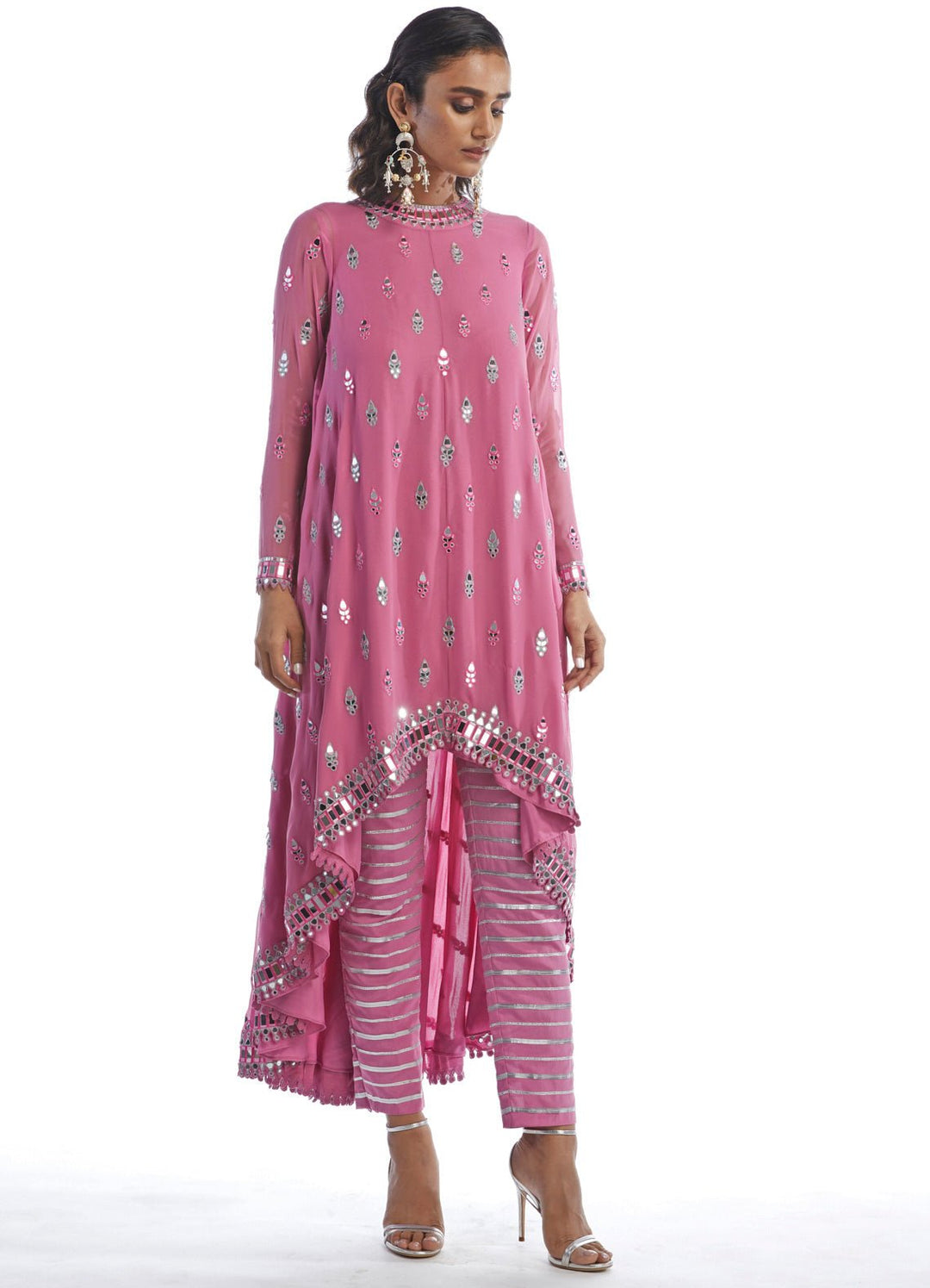 Deep Blush Pink Assymetrical Kurta Set Vvani by Vani Vats - Fabilicious Fashion