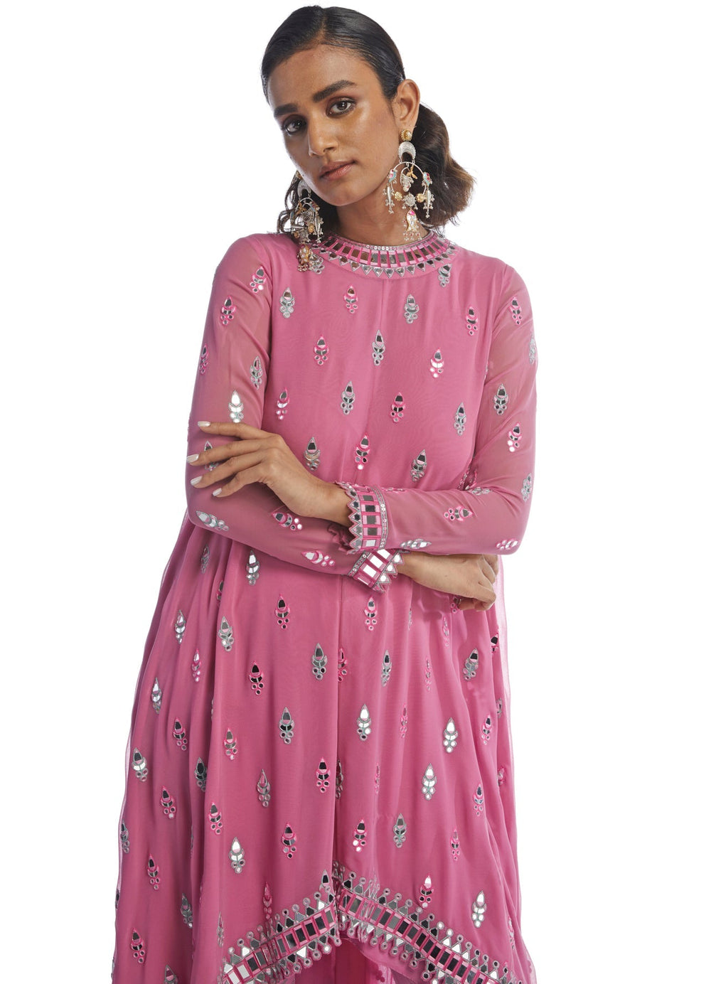 Deep Blush Pink Assymetrical Kurta Set Vvani by Vani Vats - Fabilicious Fashion