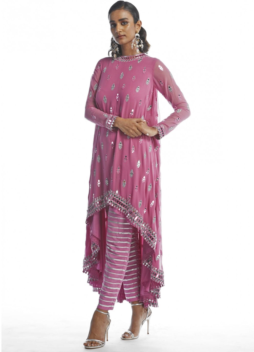 Deep Blush Pink Assymetrical Kurta Set Vvani by Vani Vats - Fabilicious Fashion
