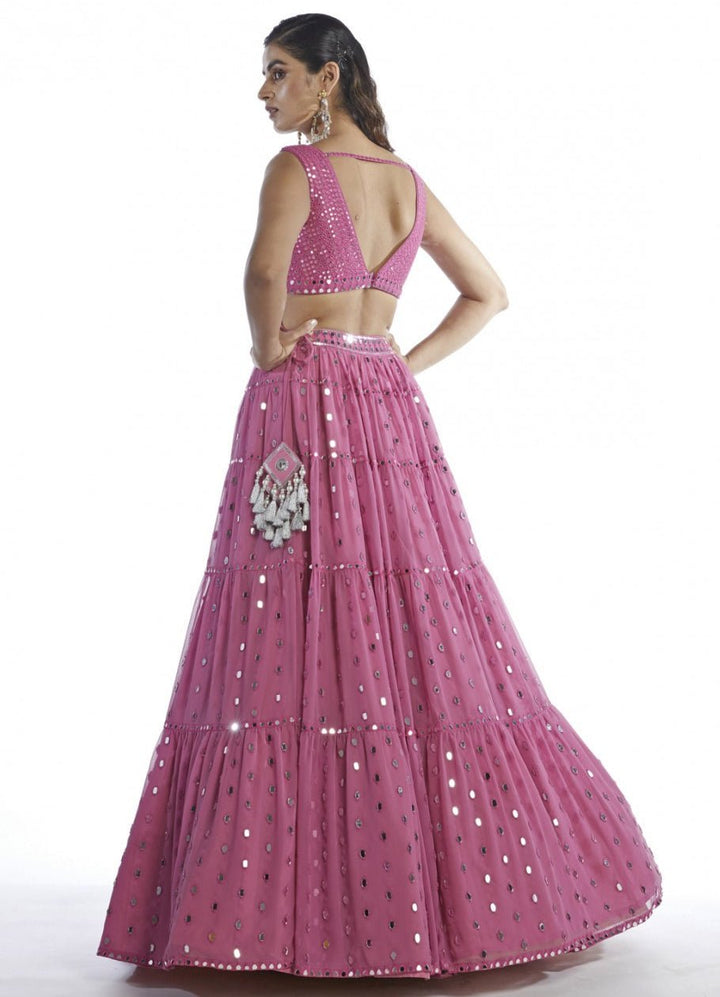 Deep Blush Pink Tiered Lehenga Set Vvani by Vani Vats - Fabilicious Fashion