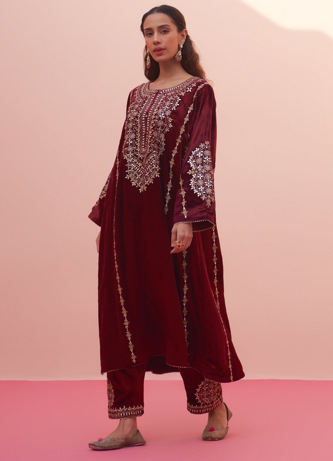 Deep Crimson and Royal Blue Velvet Kurta Set Angad Singh - Fabilicious Fashion