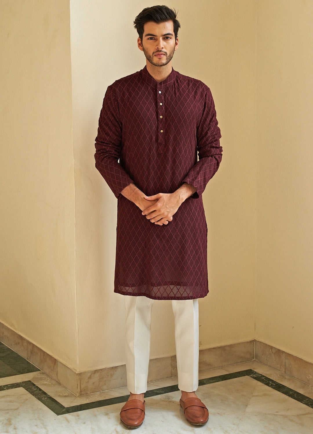 Deep Crimson Kurta Set Contrast by Parth - Fabilicious Fashion