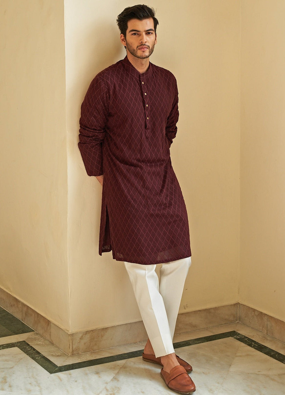 Deep Crimson Kurta Set Contrast by Parth - Fabilicious Fashion