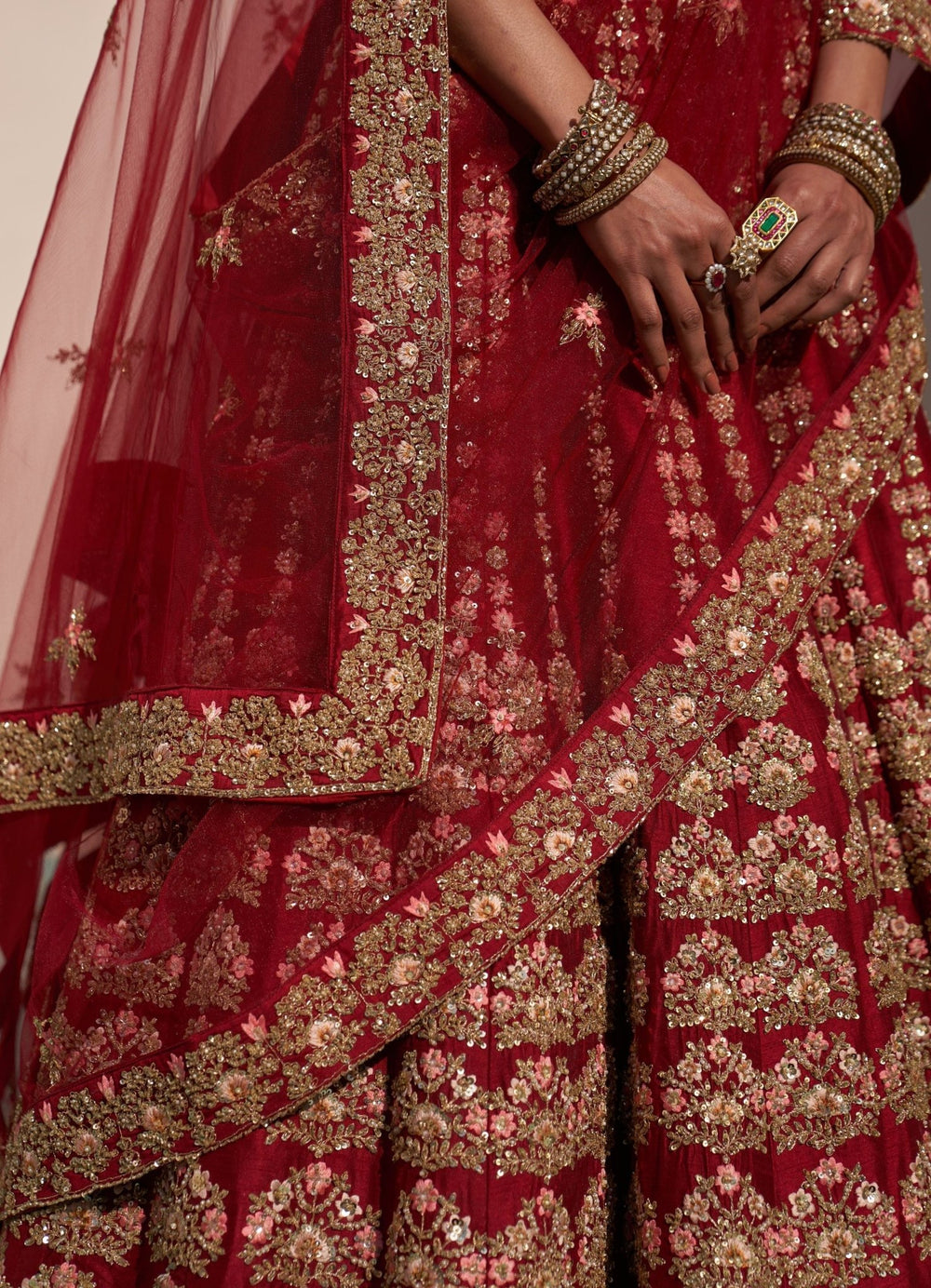 Deep Crimson Red Double Dupatta Lehenga Set Angad Singh - Fabilicious Fashion