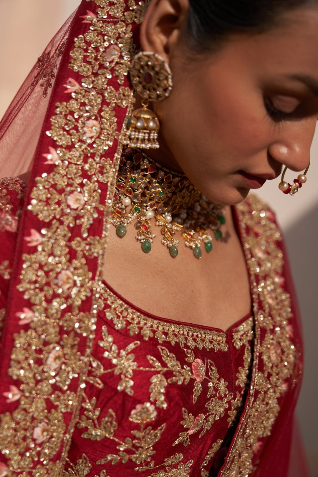 Deep Crimson Red Double Dupatta Lehenga Set Angad Singh - Fabilicious Fashion