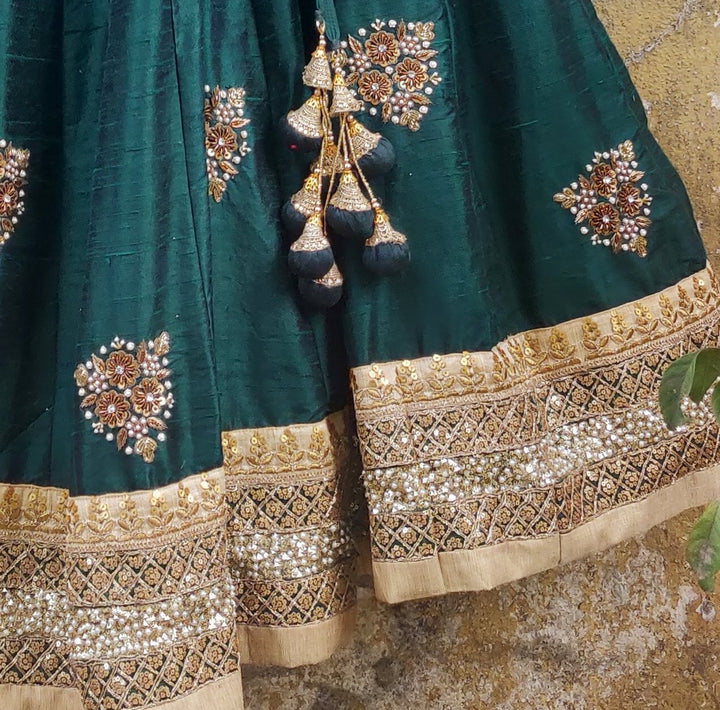 Deep Forest Green Embroidered Lehenga Set Priti Sahni - Fabilicious Fashion