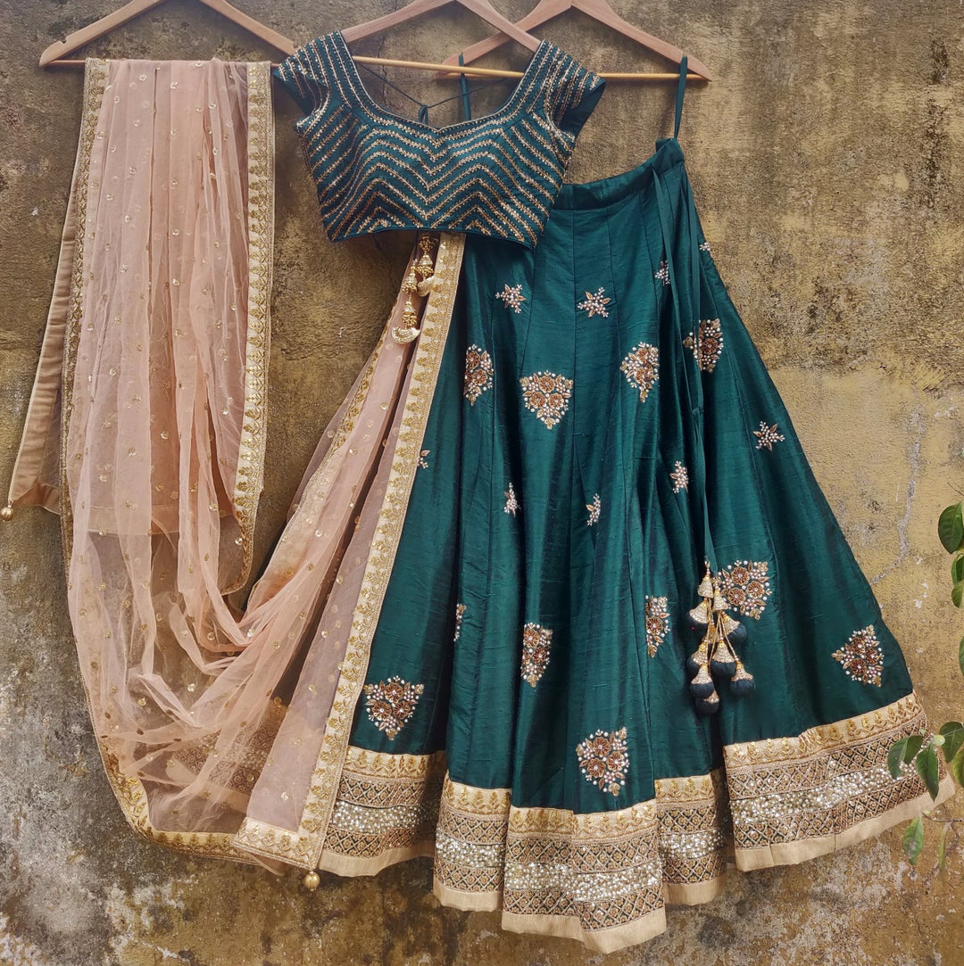 Deep Forest Green Embroidered Lehenga Set Priti Sahni - Fabilicious Fashion