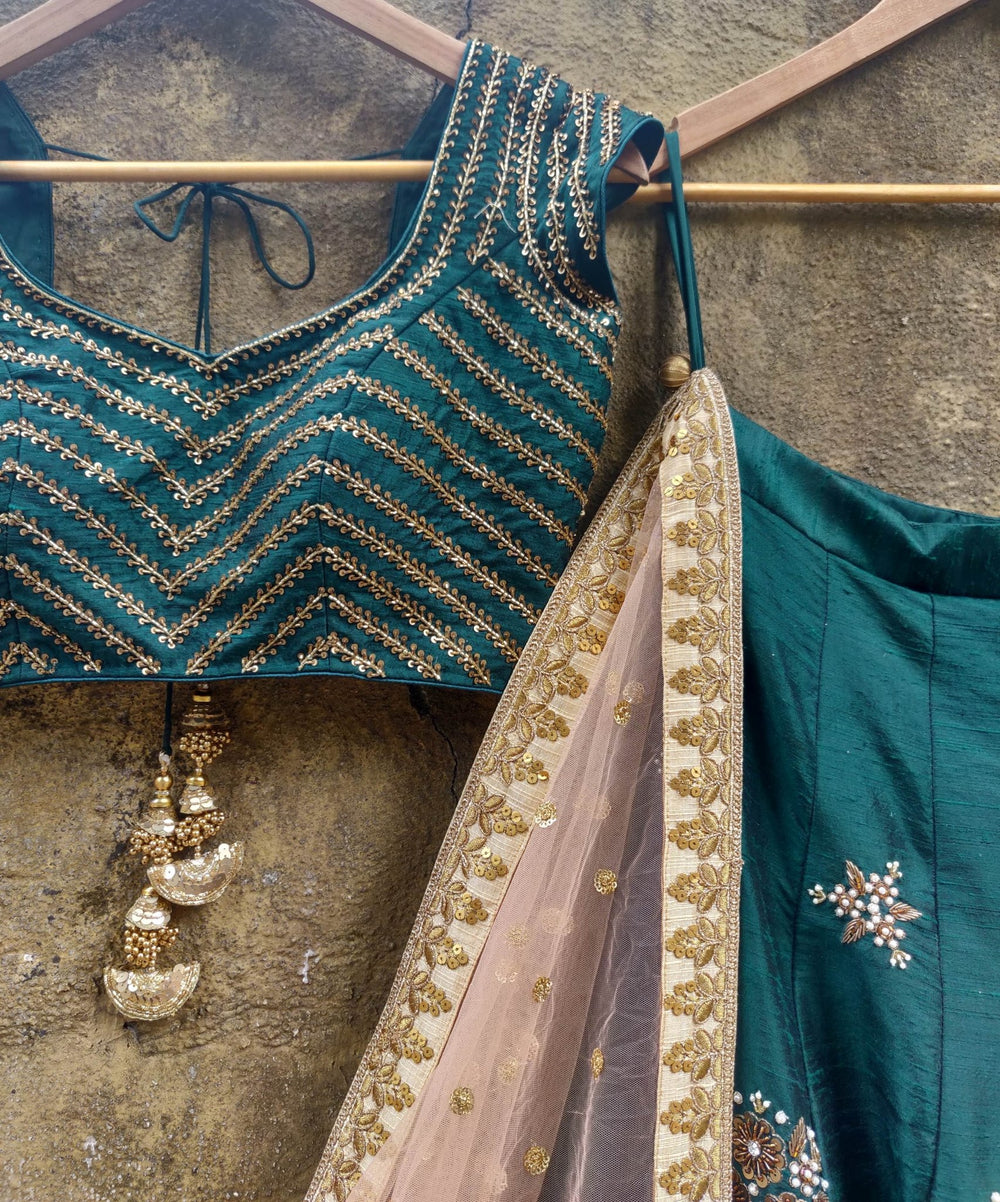 Deep Forest Green Embroidered Lehenga Set Priti Sahni - Fabilicious Fashion