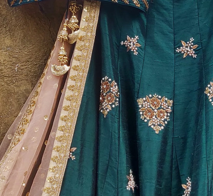 Deep Forest Green Embroidered Lehenga Set Priti Sahni - Fabilicious Fashion