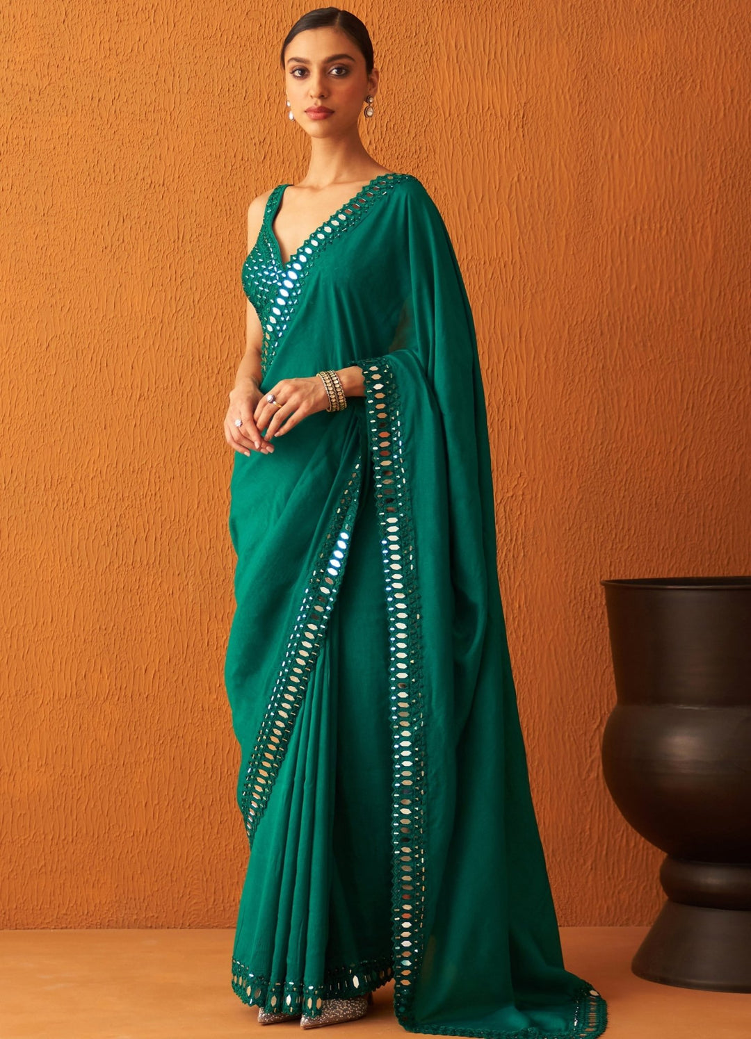 Deep Green Embellished Silk Saree With Blouse Angad Singh - Fabilicious Fashion
