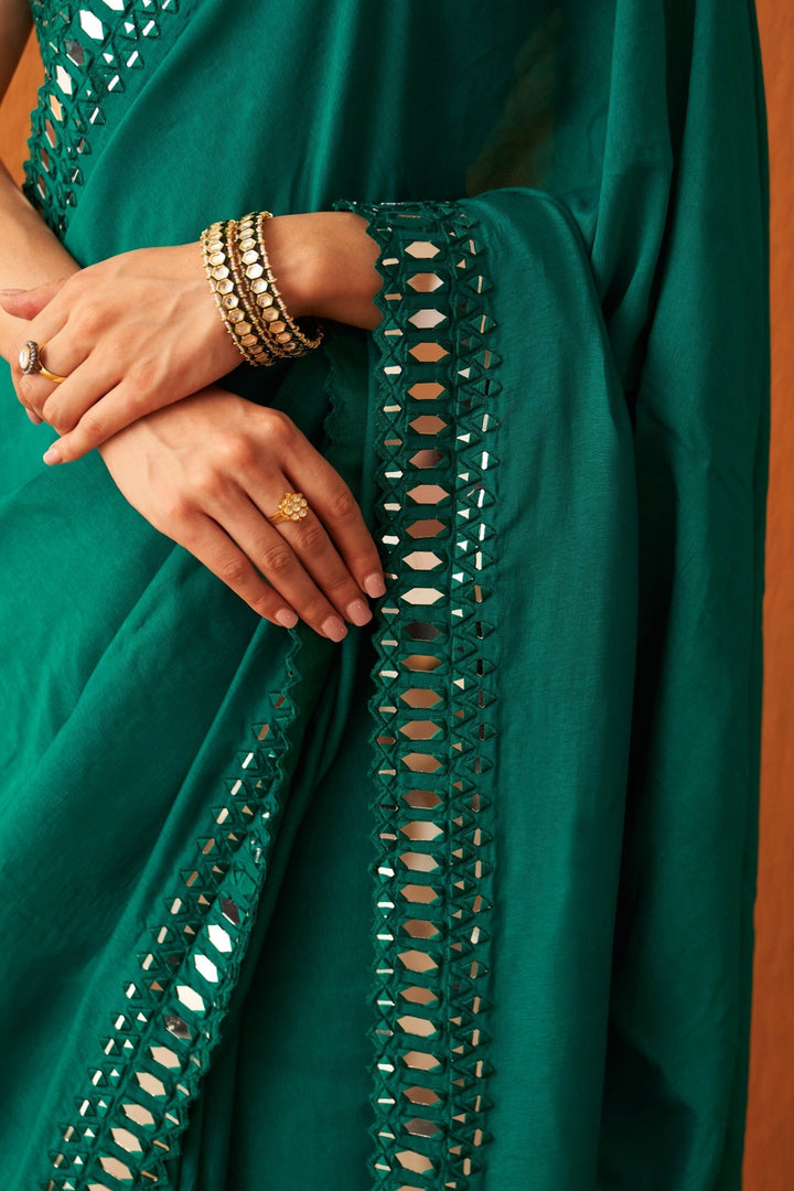 Deep Green Embellished Silk Saree With Blouse Angad Singh - Fabilicious Fashion