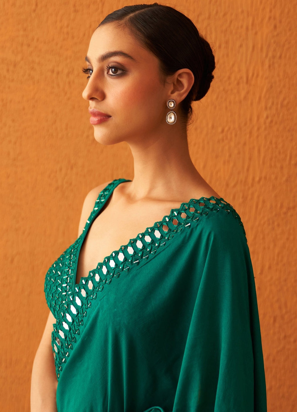 Deep Green Embellished Silk Saree With Blouse Angad Singh - Fabilicious Fashion