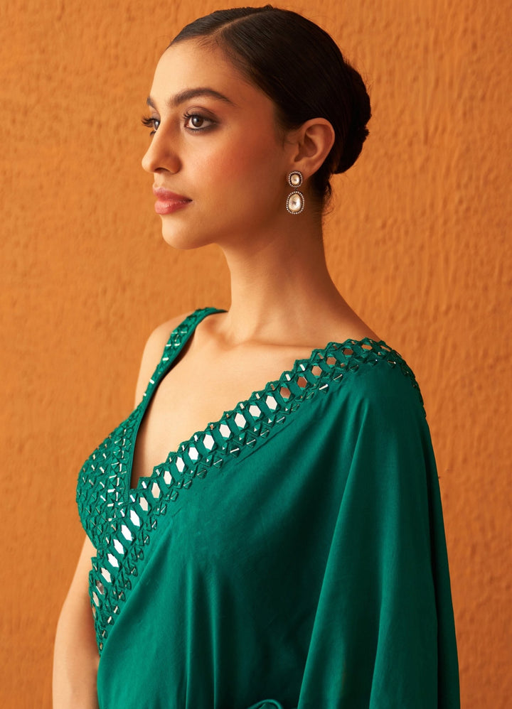 Deep Green Embellished Silk Saree With Blouse Angad Singh - Fabilicious Fashion