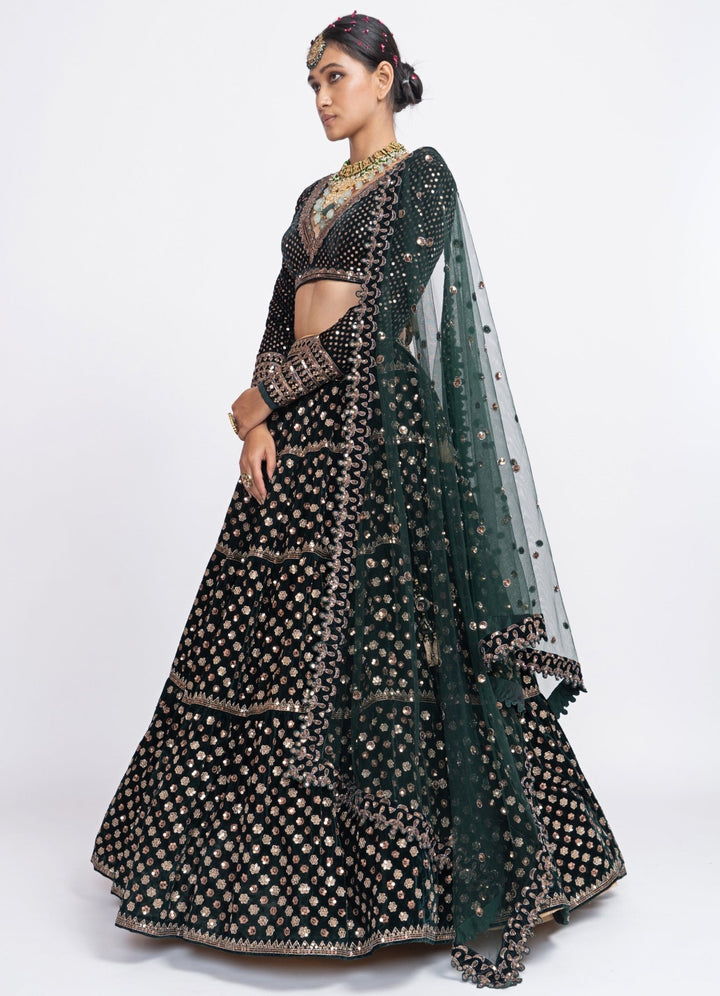 Deep Green Floral Lehenga Set Vvani by Vani Vats - Fabilicious Fashion