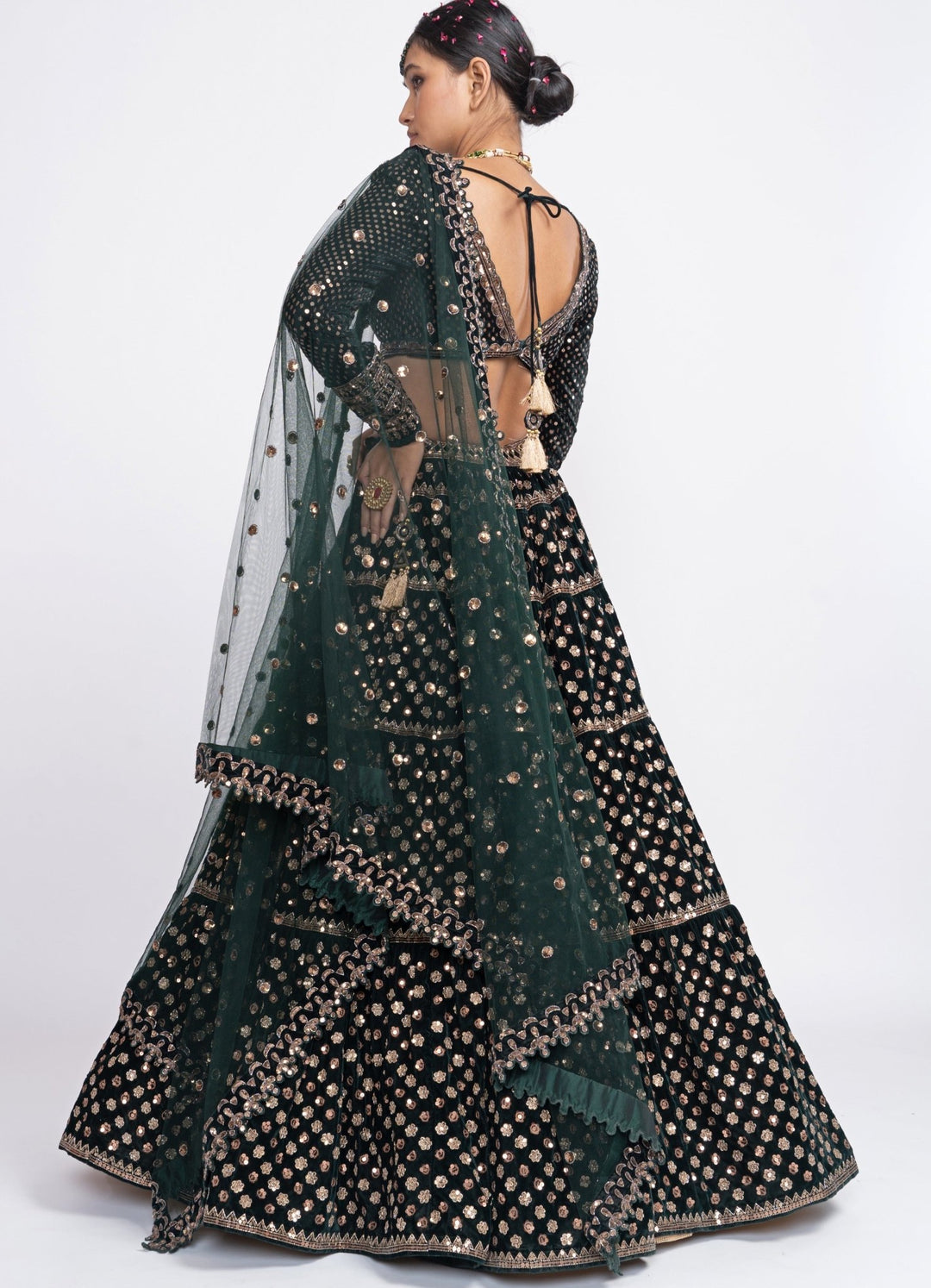 Deep Green Floral Lehenga Set Vvani by Vani Vats - Fabilicious Fashion