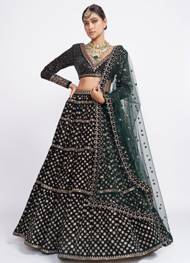 Deep Green Floral Lehenga Set Vvani by Vani Vats - Fabilicious Fashion