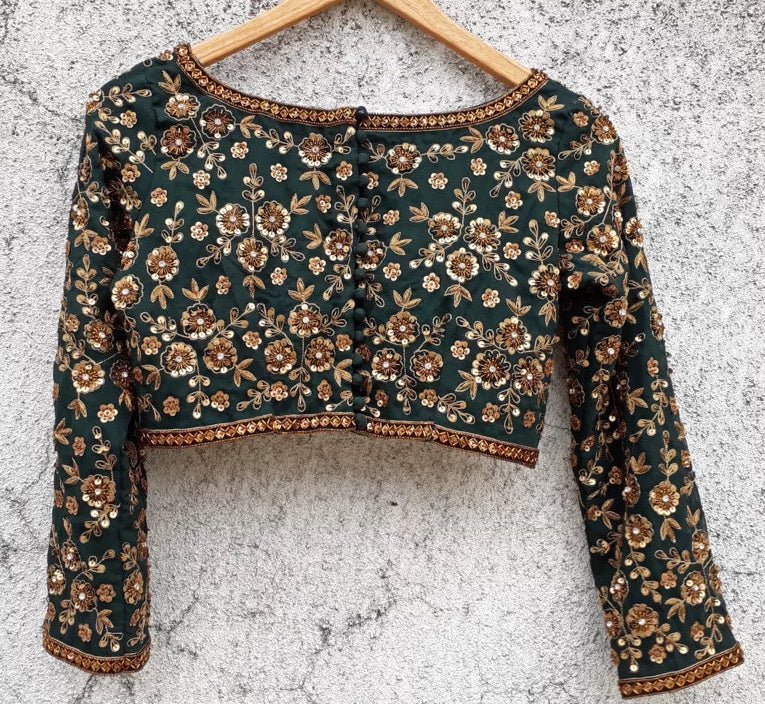 Deep Green Georgette Lehenga with Sequins Blouse Priti Sahni - Fabilicious Fashion