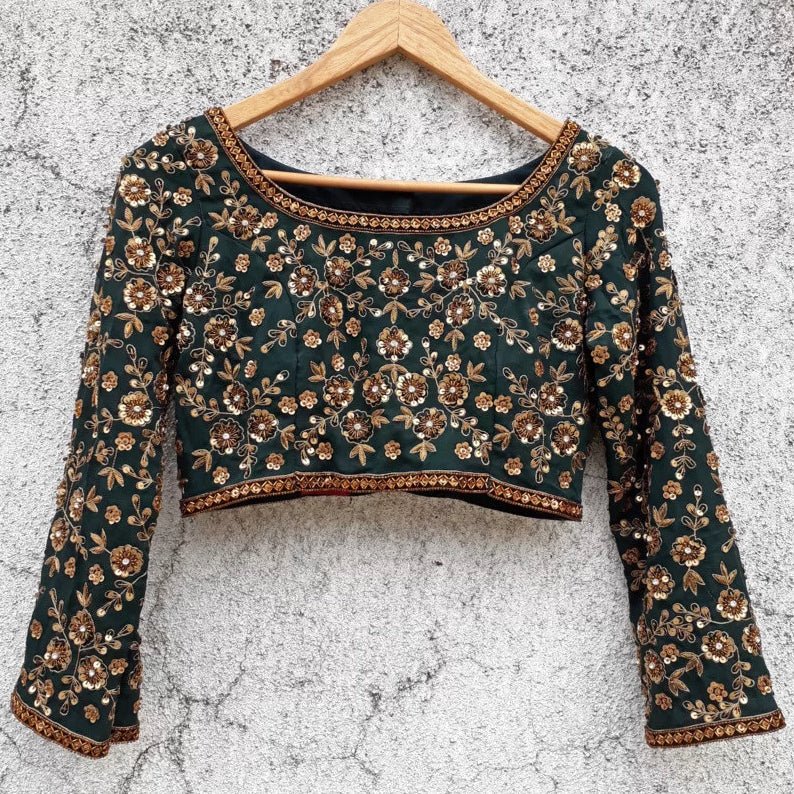 Deep Green Georgette Lehenga with Sequins Blouse Priti Sahni - Fabilicious Fashion
