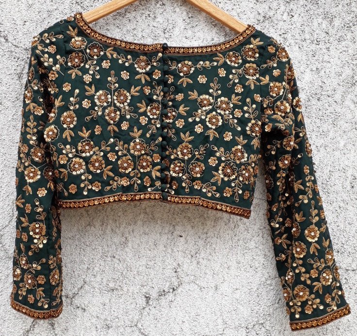 Deep Green Lehenga with Sequins and Zardosi Embroidered Blouse Priti Sahni - Fabilicious Fashion